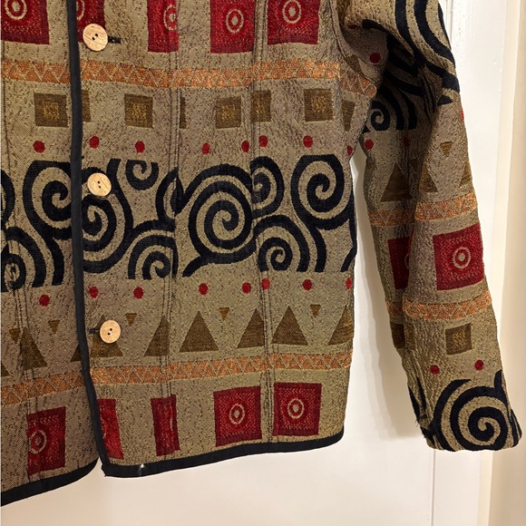 Tally-Ho reversible art tapestry jacket geometric wooden buttons VTG women’s XL - Picture 9 of 9